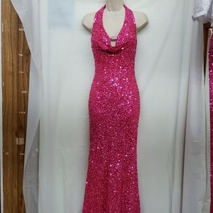 Halter top low back Sequin fushia prom dress new